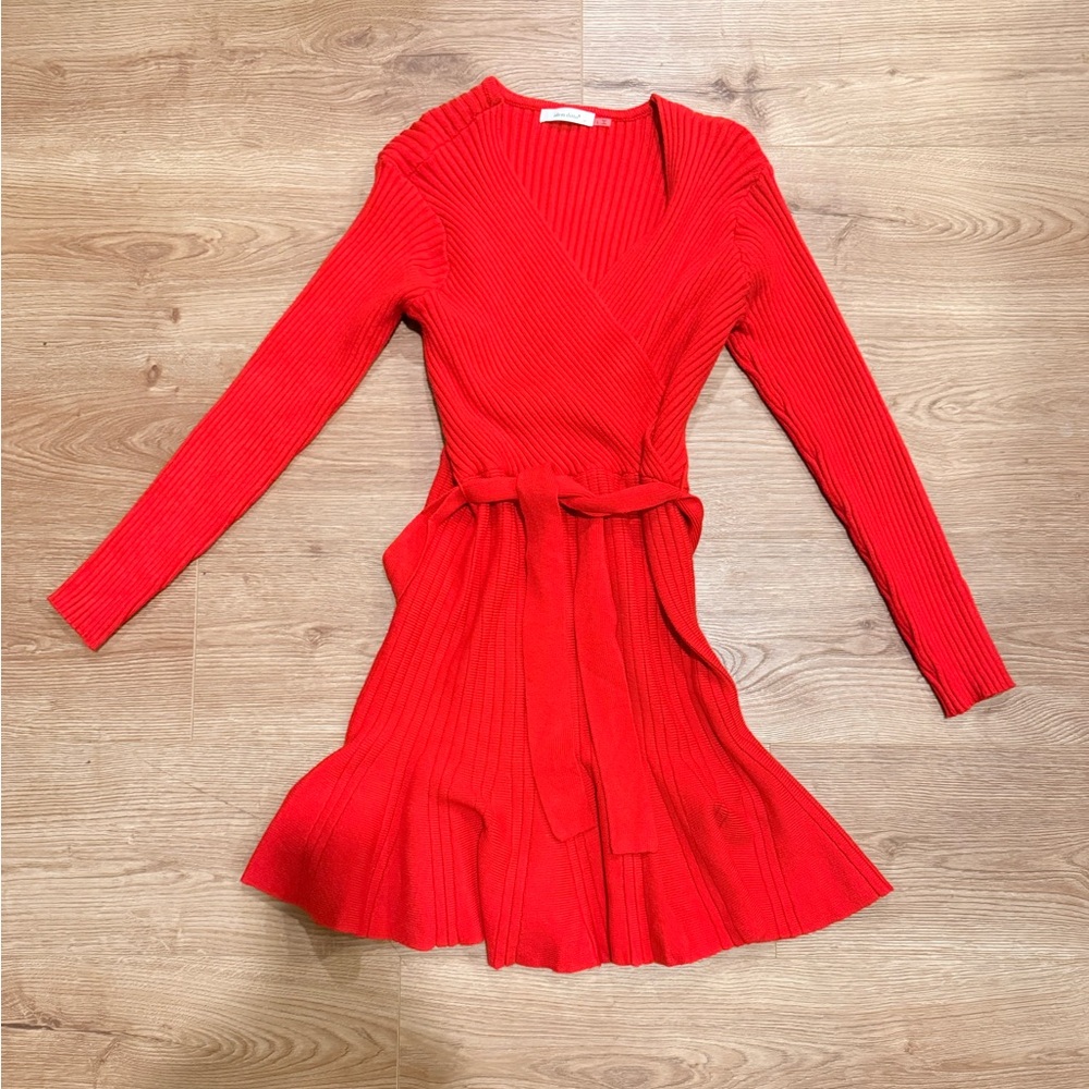 Red Ribbed Knit Dress
